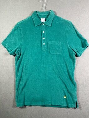 Brooks Brothers Polo Shirt Mens Large Green Terry Cloth Pocket Logo Casual